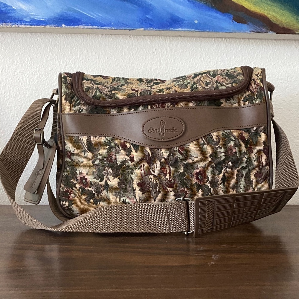 Atlantic Brand Vintage Tapestry Travel Bag with Brown Floral Accents